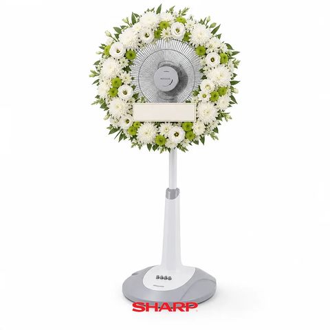 พวงหรีดพัดลม Sharp 16 นิ้ว โทนขาวเขียว