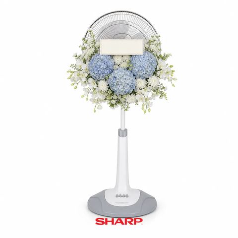 พวงหรีดพัดลม Sharp 16 นิ้ว ไฮเดรนเยียฟ้า