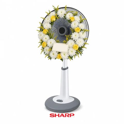 พวงหรีดพัดลม Sharp 18 นิ้ว โทนขาวเหลือง