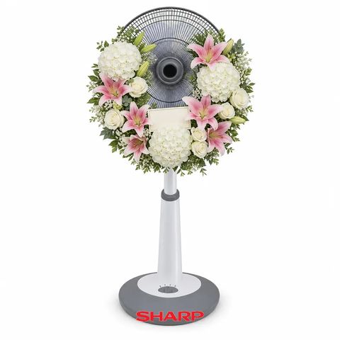 พวงหรีดพัดลม Sharp 18 นิ้ว ลิลลี่ชมพู