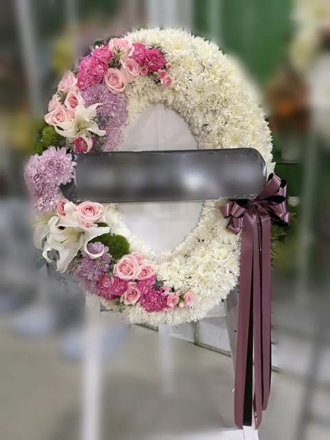 พวงหรีดลิลลี่ โทนม่วงชมพูขาว