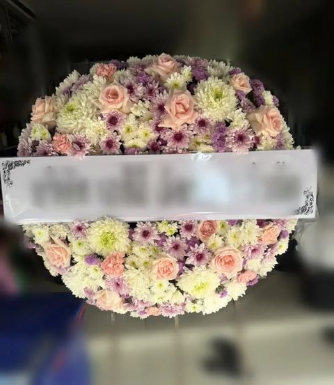 พวงหรีดกุหลาบ โทนพีชชมพูเหลือง
