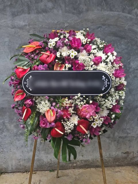 พวงหรีดกุหลาบ โทนชมพูขาว