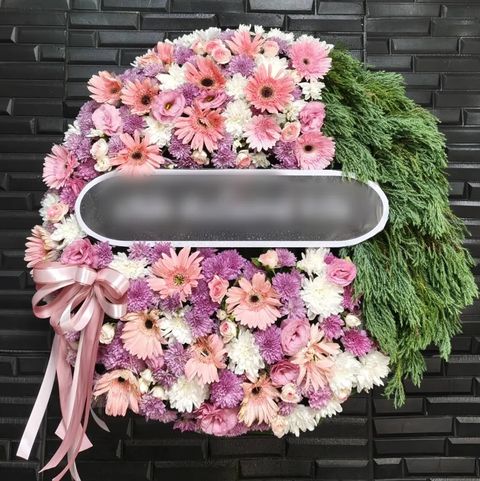 พวงหรีดกุหลาบ โทนชมพูขาวม่วง