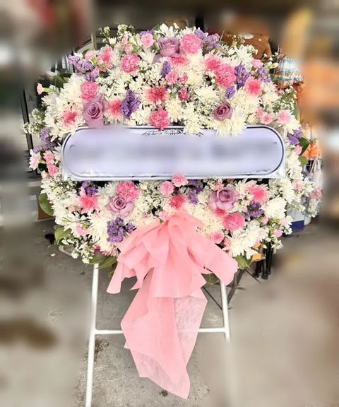 พวงหรีดกุหลาบ โทนชมพูขาวม่วง
