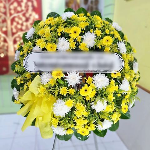 พวงหรีดเยอบีร่า โทนเหลืองเขียว