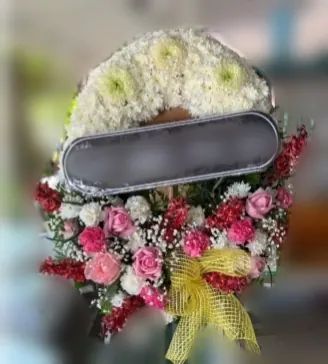 พวงหรีดกุหลาบ โทนขาวชมพู