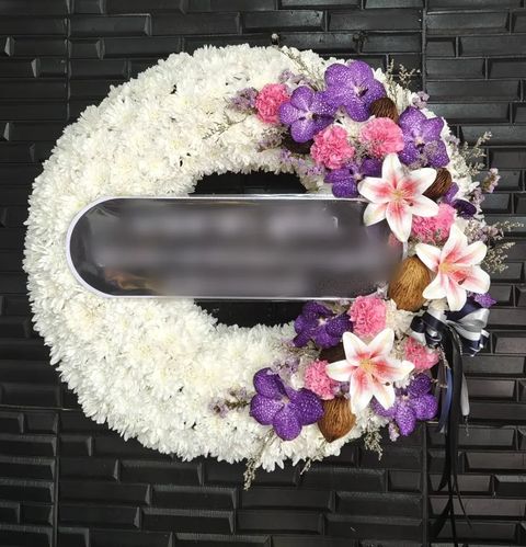 พวงหรีดกล้วยไม้ โทนขาวม่วงชมพู