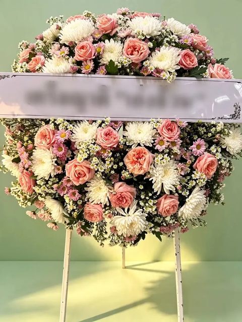 พวงหรีดกุหลาบ โทนชมพูขาว
