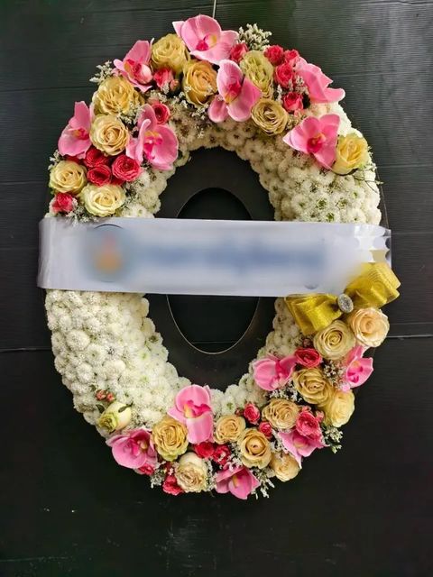 พวงหรีดกล้วยไม้ โทนชมพูขาว