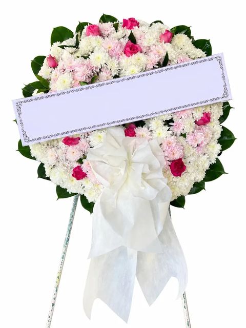 พวงหรีดกุหลาบ โทนขาวชมพูแดง