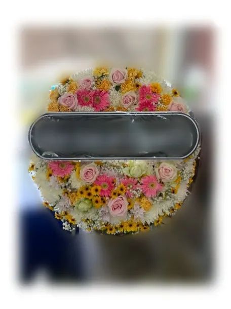พวงหรีดกุหลาบ โทนชมพูเหลืองขาว