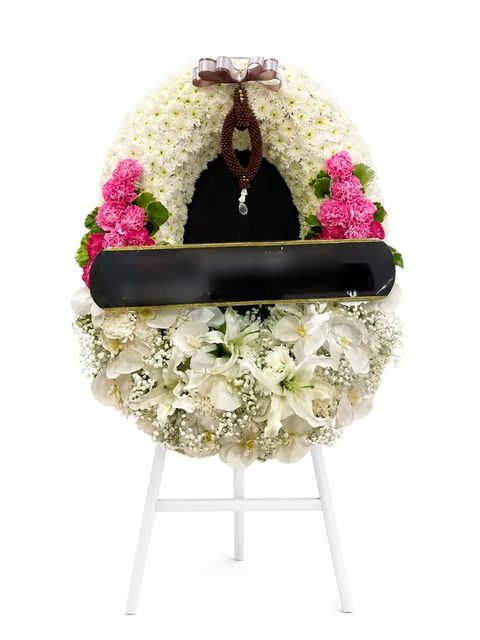 พวงหรีดกล้วยไม้ โทนขาวชมพู