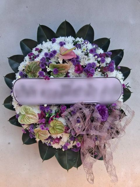 พวงหรีดกุหลาบ โทนม่วงเขียวขาว
