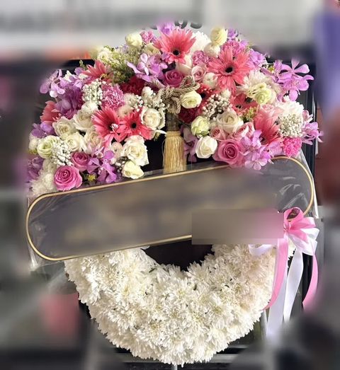 พวงหรีดกล้วยไม้ โทนชมพูขาว