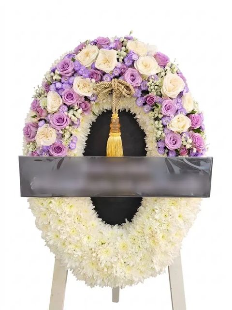 พวงหรีดกุหลาบ โทนม่วงขาวชมพู
