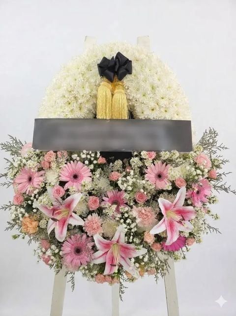 พวงหรีดลิลลี่ โทนชมพูขาวพีช