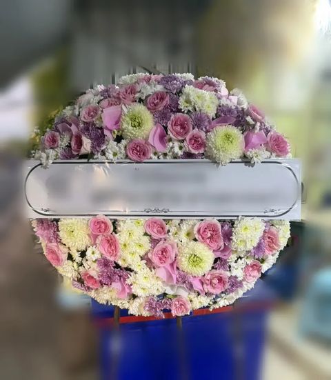 พวงหรีดกุหลาบ โทนม่วงชมพูขาว