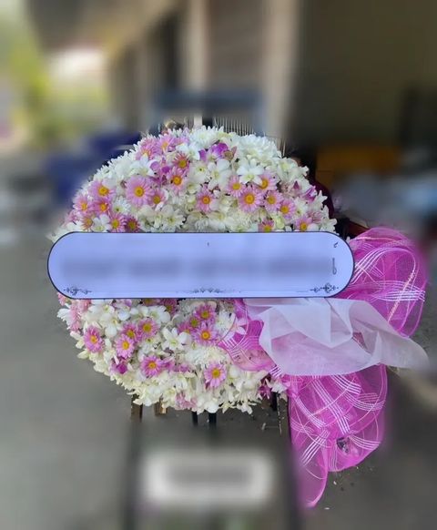 พวงหรีดกล้วยไม้ โทนชมพูขาว