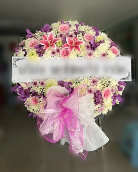 พวงหรีดกล้วยไม้ โทนชมพูม่วงขาว