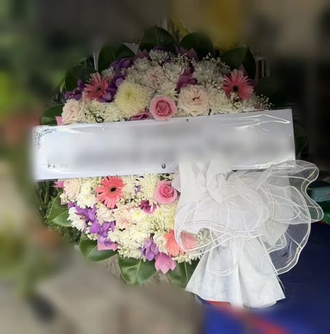 พวงหรีดกล้วยไม้ โทนม่วงชมพูพีช