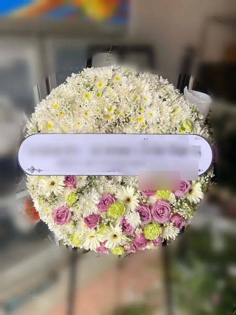 พวงหรีดกุหลาบ โทนขาวชมพู