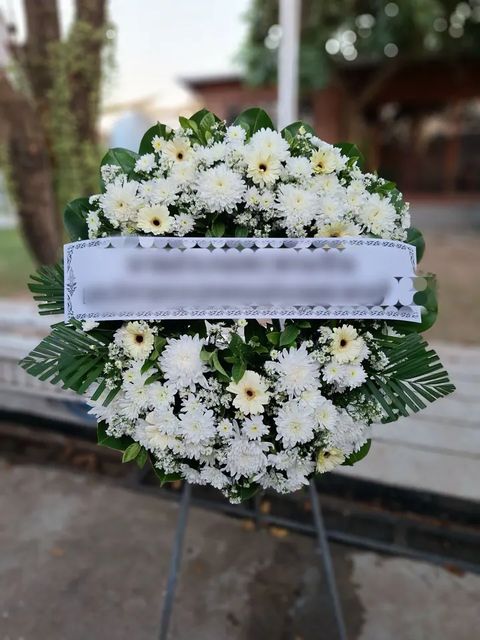 พวงหรีดเยอบีร่า โทนขาวเขียว