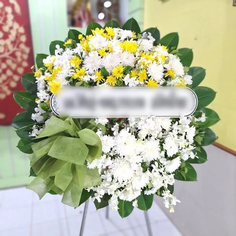 พวงหรีดกล้วยไม้ โทนเหลืองเขียว