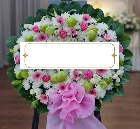พวงหรีดกุหลาบ โทนชมพูขาวเขียว