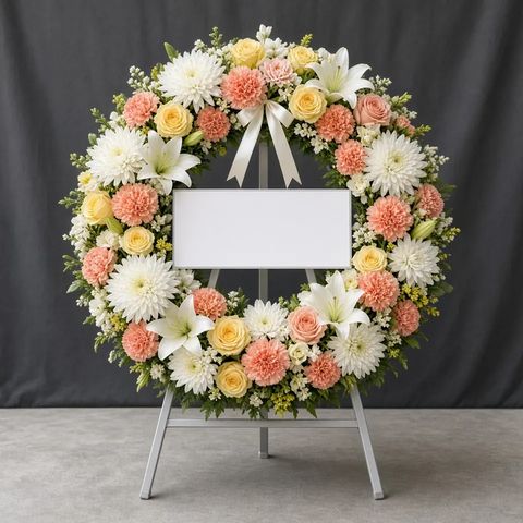 พวงหรีดกลิ่นบุปผา โทนขาวเหลือง