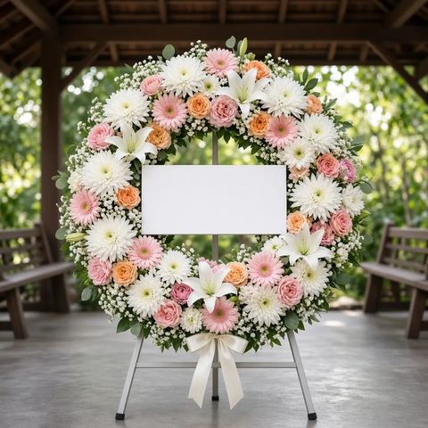 พวงหรีดชุด96 โทนขาวชมพูพีช