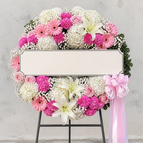 พวงหรีดชุด1204 โทนขาวชมพู