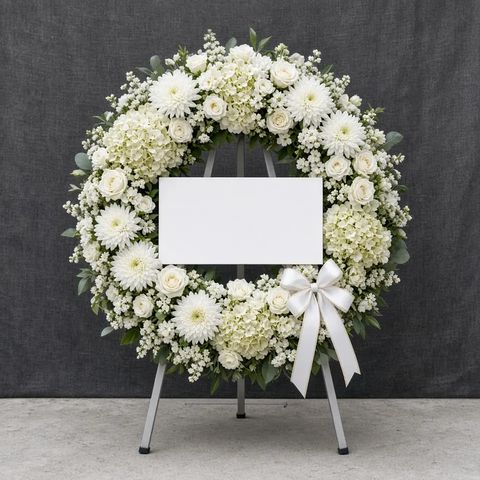 พวงหรีดชุด121 โทนขาวครีมเขียว