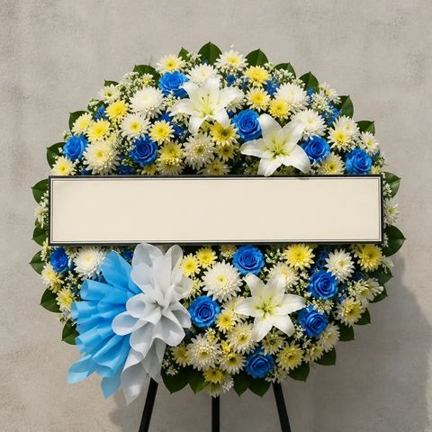 พวงหรีดชุด1267 โทนขาวฟ้า