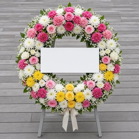พวงหรีดชุด178 โทนชมพูขาวเหลือง