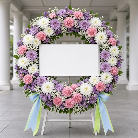 พวงหรีดชุด198 โทนขาวม่วงชมพู