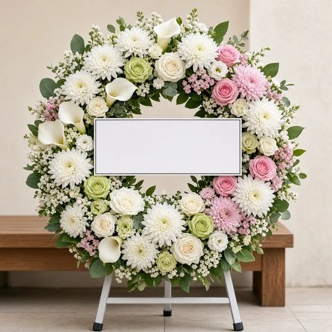 พวงหรีดชุด210 โทนขาวชมพูเขียว