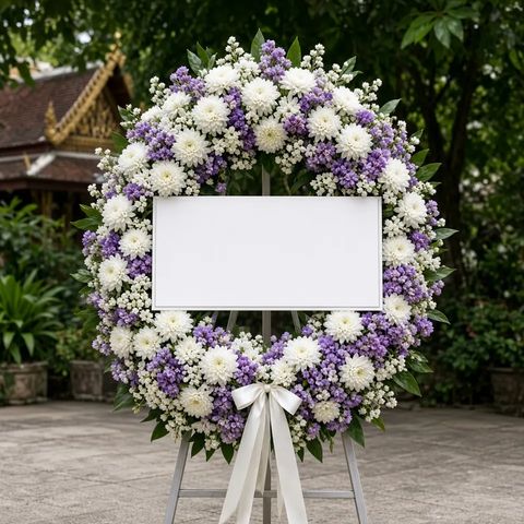 พวงหรีดชุด216 โทนขาวม่วง