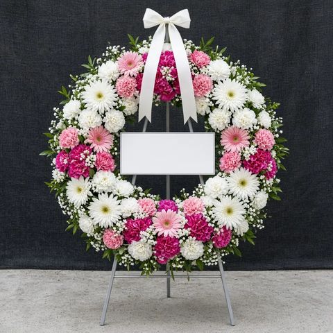 พวงหรีดชุด216 โทนขาวชมพู