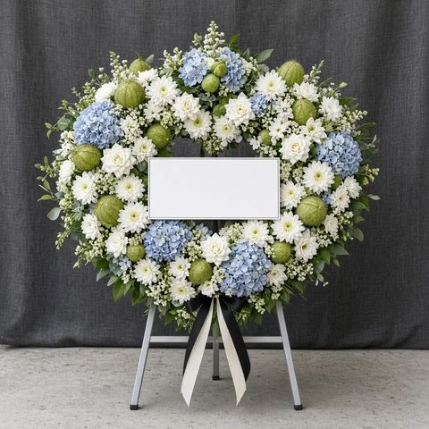 พวงหรีดชุด268 โทนขาวฟ้าเขียว