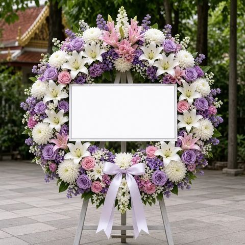 พวงหรีดชุด285 โทนขาวชมพูม่วง