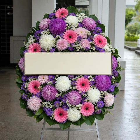 พวงหรีดชุด381 โทนม่วงชมพูขาว