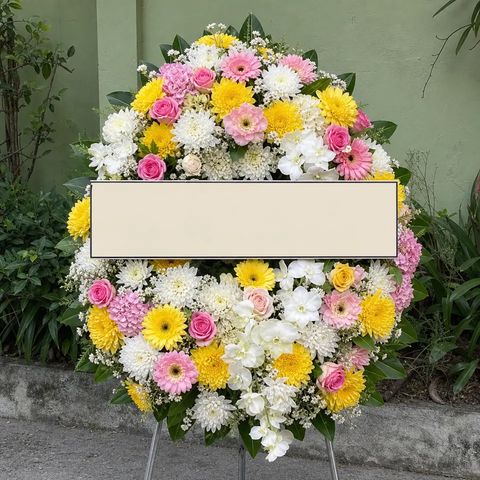 พวงหรีดชุด396 โทนเหลืองขาวชมพู