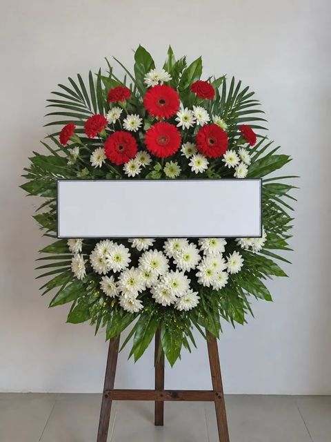 พวงหรีดเบญจมาศ โทนแดงขาว