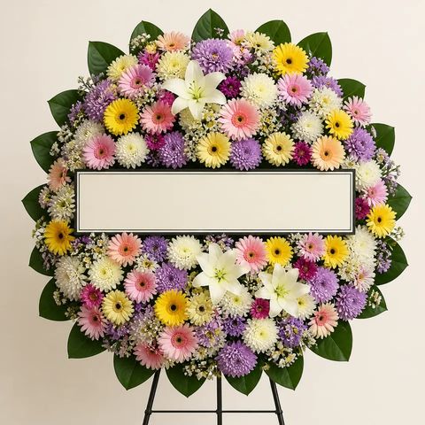พวงหรีดชุด927 โทนขาวชมพูเหลือง